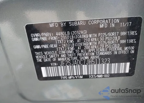2018 Subaru Forester 2.5I Premium z USA, uszkodzony, nr VIN JF2SJADC7JH511323